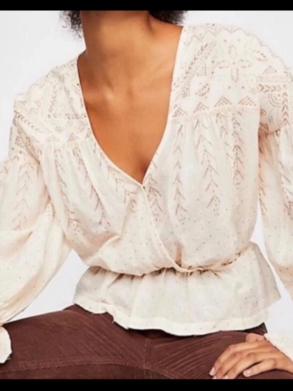 NEW! Free People Counting Stars Peplum Wrap Long Sleeve Boho Blouse Size XS